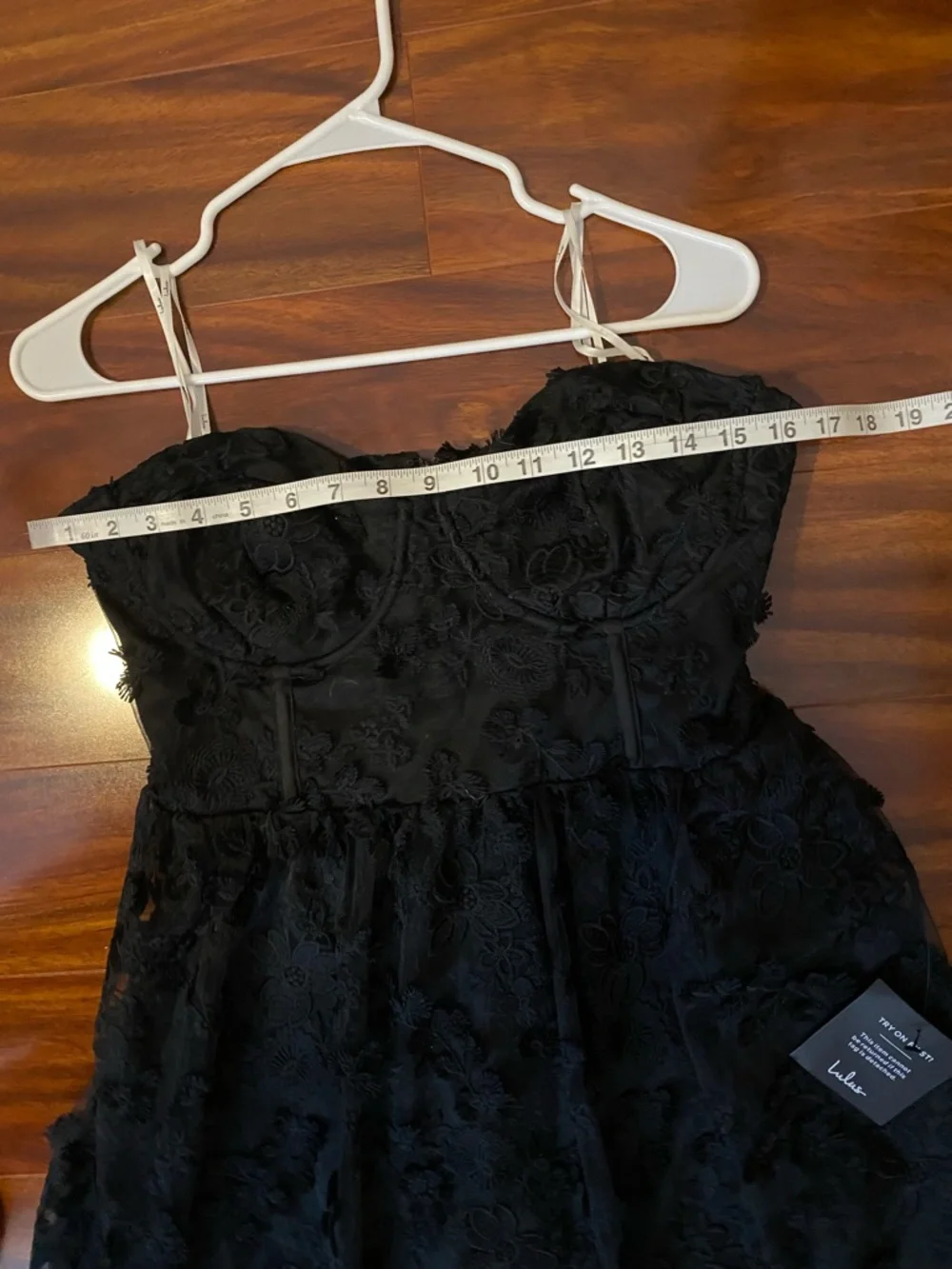 Lulus Quite Perfect Party Cocktail Black Lace embroidered strapless Midi Dress - Picture 3 of 12